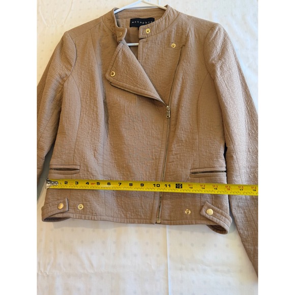 Metaphor Womens Tan Textured Moto Jacket Asymmetrical Zip Gold Hardware Size M - Picture 4 of 8